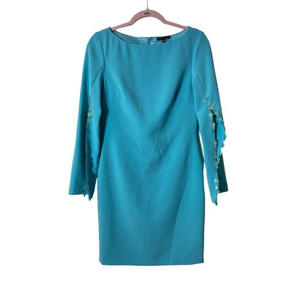Alberto Makali Teal Knee Length Dress With Sequined Slit Sleeves Sz 2 - Picture 1 of 4